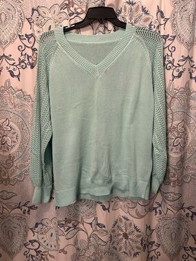 Women’s Open-Knit V-Neck Sweater - Mint